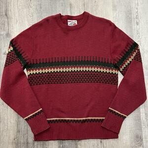 Vintage Campus Sport Red Fair Isle Pull Over Knit Mens Wool Blend Sweater Sz L